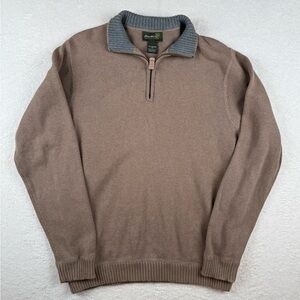 Eddie Bauer Men's 1/4 Zip Pullover Mock Neck Brown Sweater Size Large Cotton